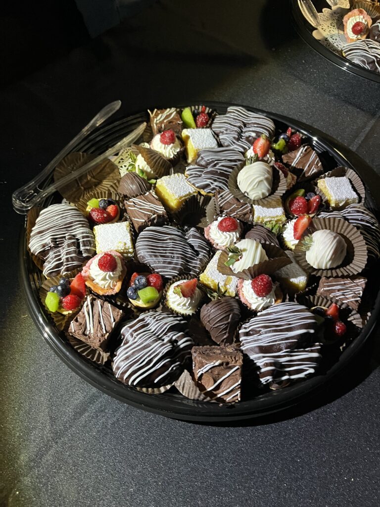 Platter of different chocolate-covered desserts